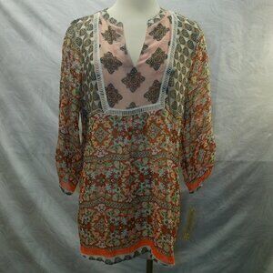Figueroa & Flower Blouse Misses Polyester Orange Peach Teal Semi Sheer Size XL